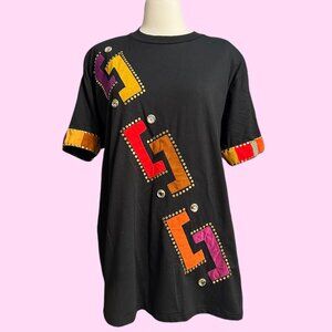 Vintage Clodia‎ Dee black tee shirt with suede Aztec studded details